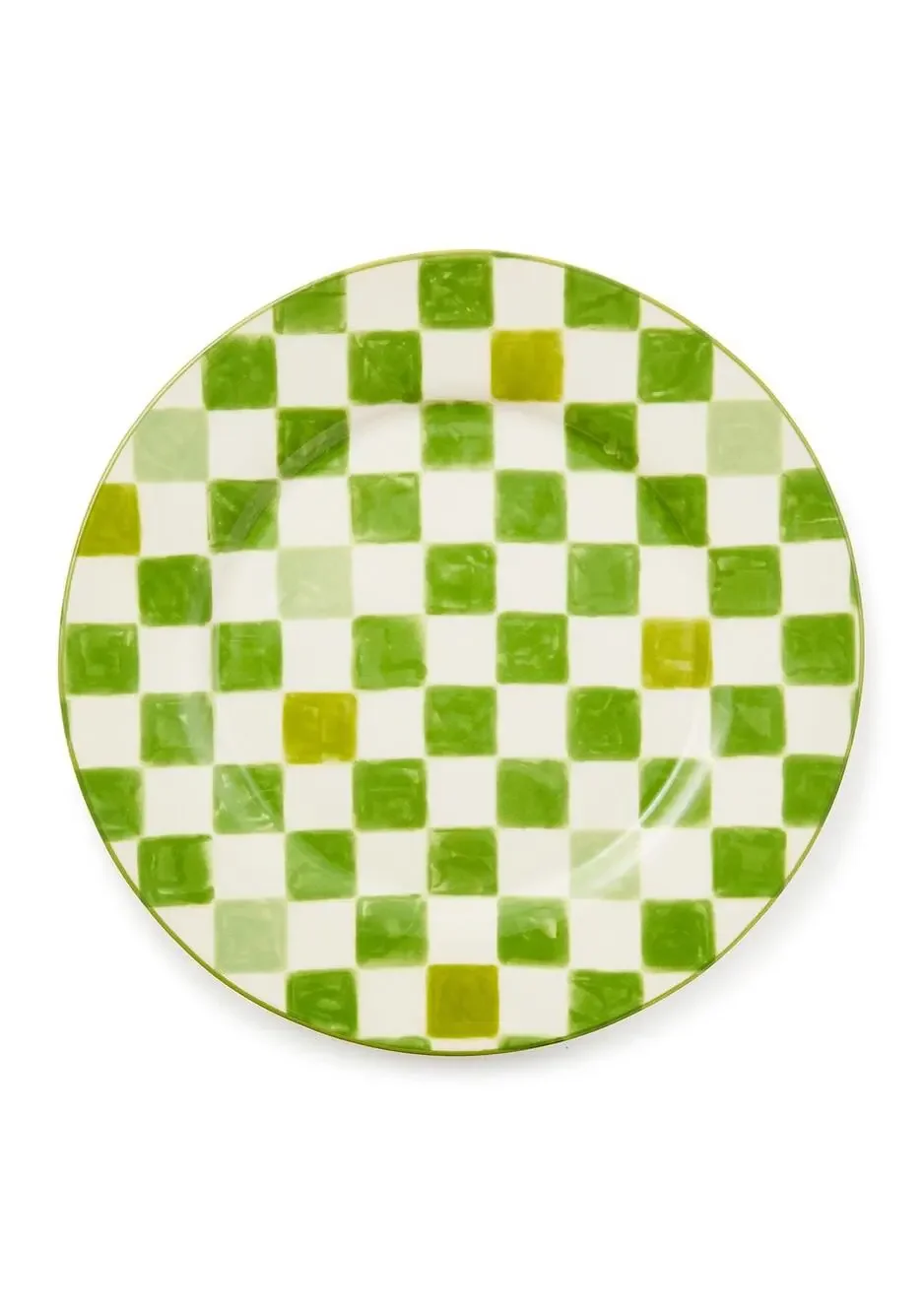 Mackenzie Childs Green Check Round Platter 13.25in Portugal Stoneware NEW